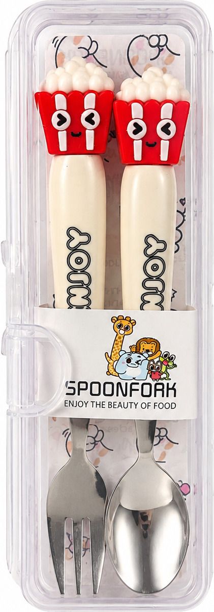trendhop Kids Spoon Fork Set with Cute Popcorn Character Handle Stainless Steel Cutlery Stainless Steel Cutlery Set-picture-29