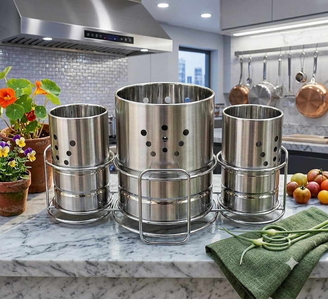 3-Compartment Stainless Steel Cutlery Holder: Stainless Steel Cutlery Set-image-20