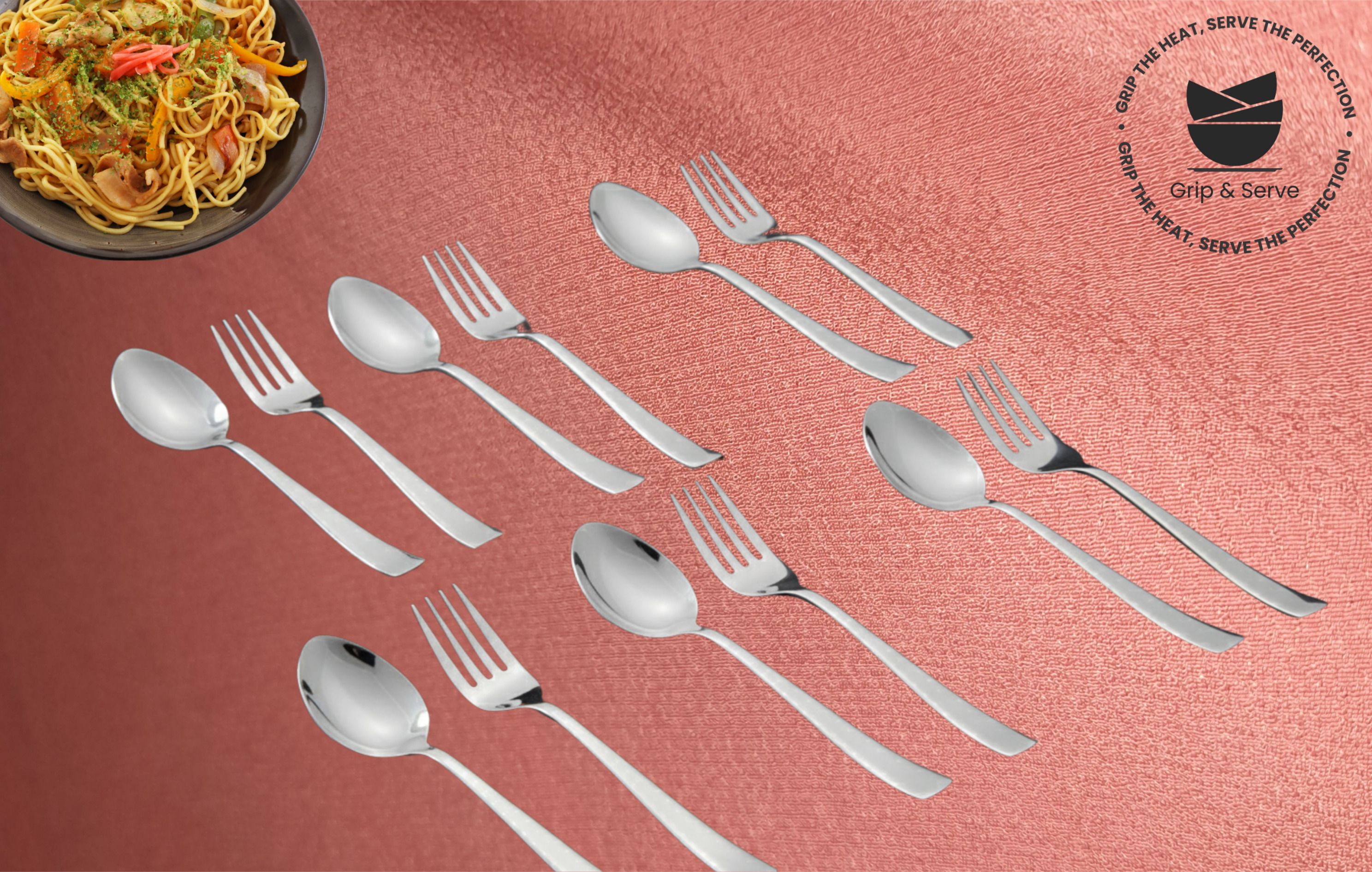 grip and serve Premium 6 PC Spoon And 6 PC Fork/Stainless Steel/Food Grade/10 Stainless Steel Cutlery Set-picture-25
