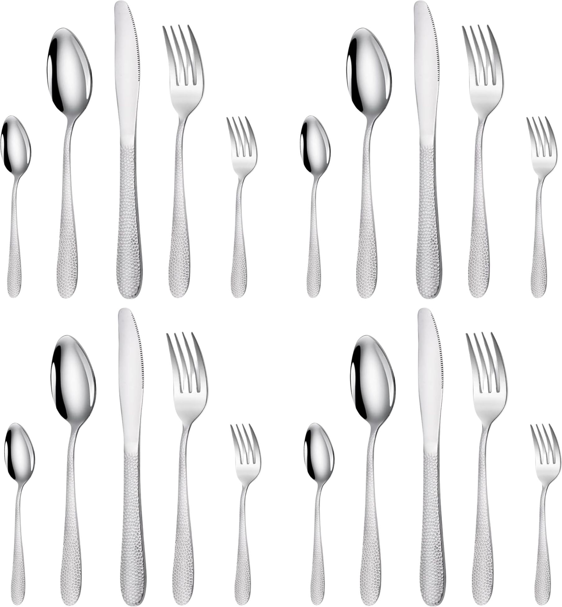 Hammered Sterling Silver Silverware Set | 20-Piece Premium Elegant Flatware Set Stainless Steel Cutlery Set-image-47