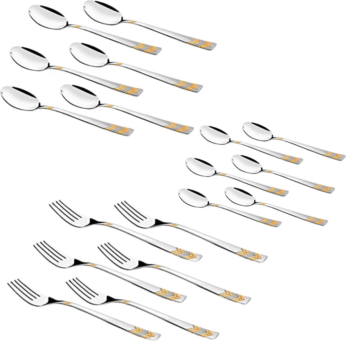 fns Raga 24Karat Gold Plated 6 Spoon, 6 Fork, 6 Teaspoon Stainless Steel Cutlery Set-picture-32