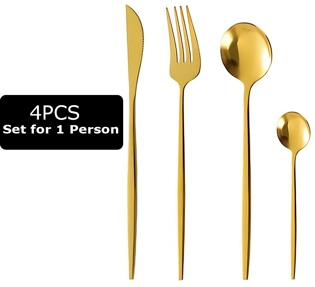 bonzeal 4 Pieces Stainless Steel Premium Gold Cutlery Set Stainless Steel Cutlery Set-picture-36