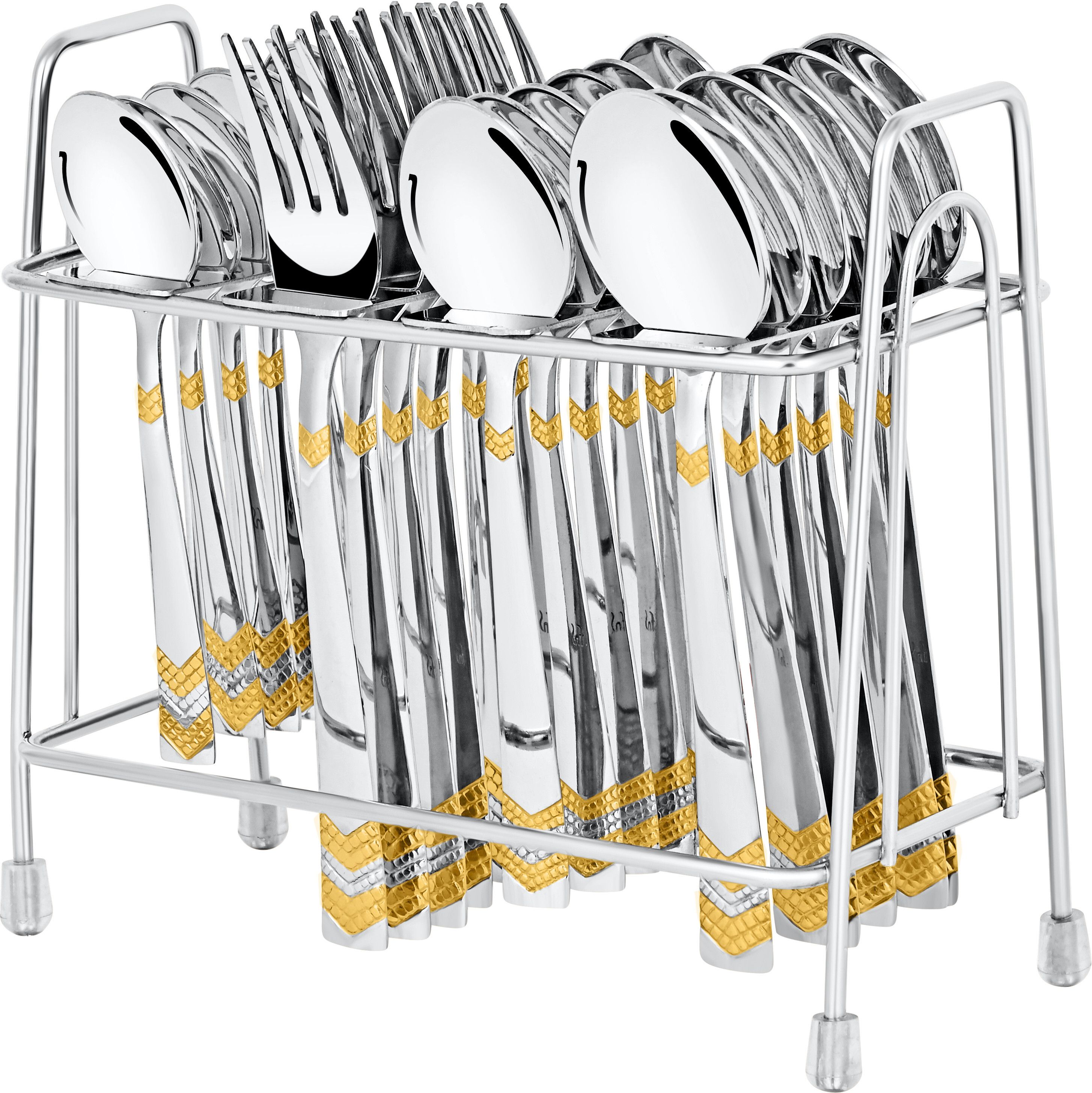FnS RAGA 24 Karat Gold Plated 24 Pcs Cutlery Set with Hanging Stand Stainless Steel Cutlery Set-picture-21