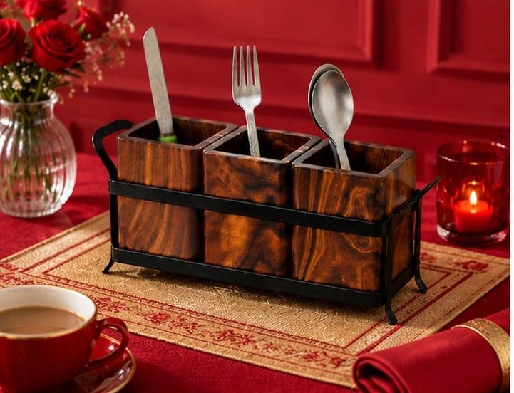 Wooden Kitchen Counter Organizer Wooden Cutlery Set-image-2