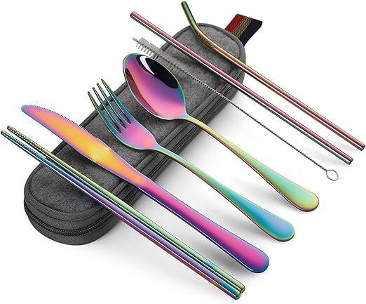 8 Pcs Rainbow Flatware Cutlery Set Stainless Steel Rainbow Travel Silverware Set Disposable Stainless Steel Cutlery Set-image-27