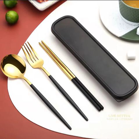 Stainless Steel Cutlery Set | Spoon Fork Chopsticks Reusable Tableware Set Stainless Steel Cutlery Set-image-28