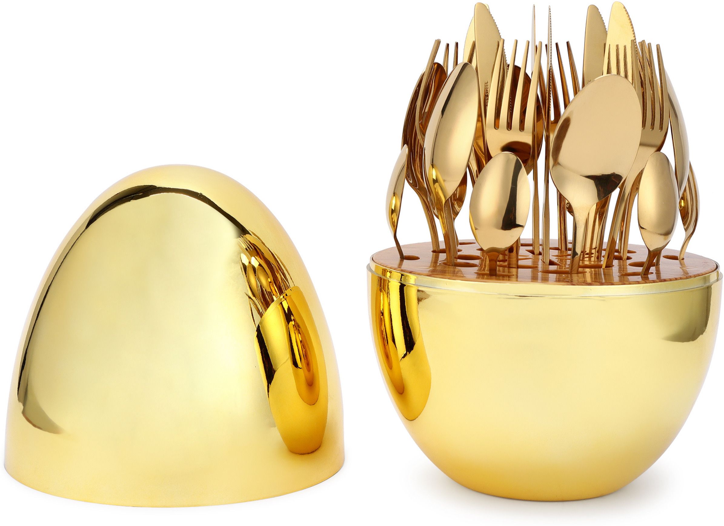 Gold Egg-Shaped Cutlery Holder Set for Spoon, Fork & Knife Storage Aluminium Cutlery Set-image-27