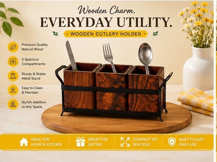 Wooden Kitchen Organizer Rack with Premium Finish Wooden Cutlery Set-image-36