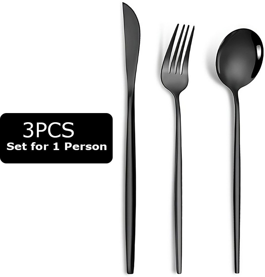 bonzeal 3 Pieces Stainless Steel Premium Black Cutlery Set Stainless Steel Cutlery Set-picture-32