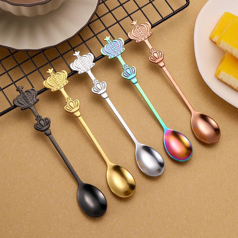 Crown Design Tea Spoon Set | Coffee & Dessert Spoon | Royal Handle Spoon Steel Cutlery Set-image-29
