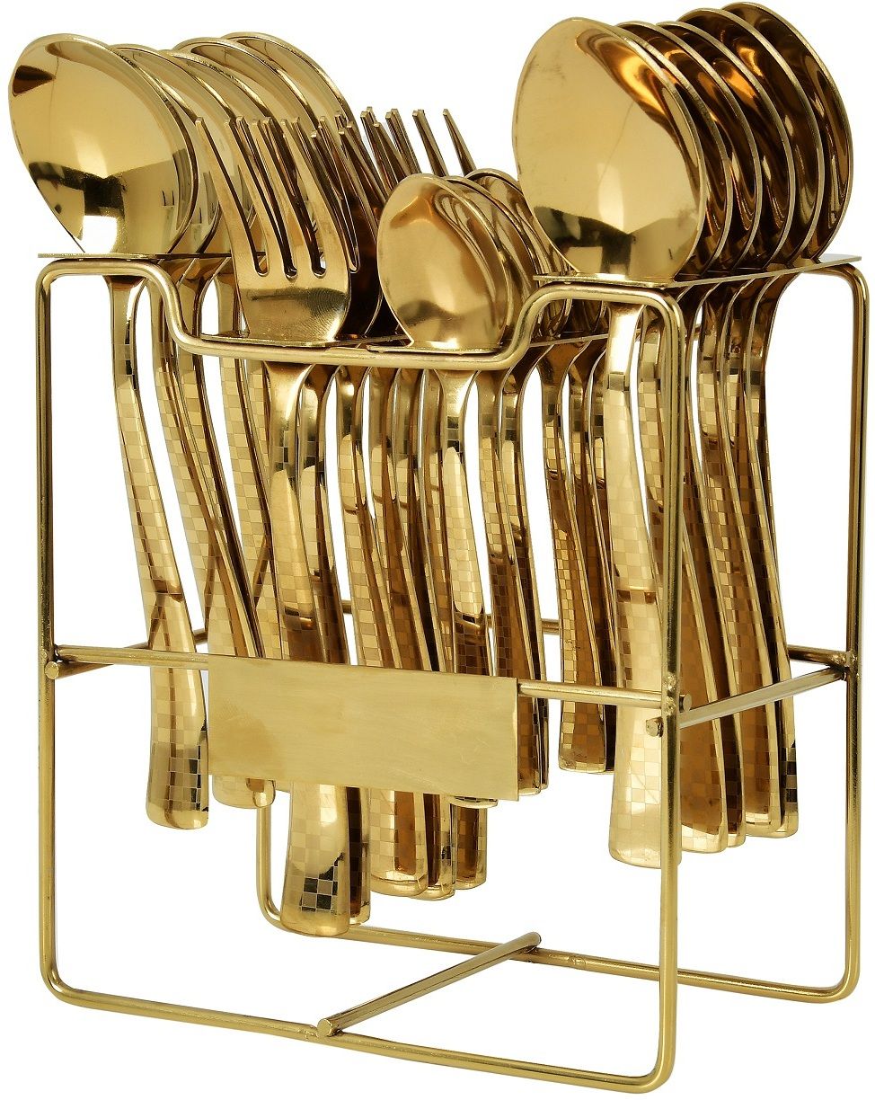 Premium Quality Golden Cutlery/Spoon Set of 24 Pcs with Stand Stainless Steel Cutlery Set-image-42