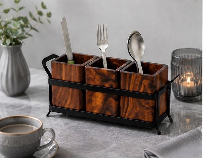 Wooden Storage Cubes with Metal Holder Wooden Cutlery Set-image-44