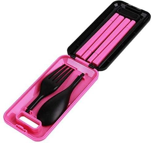 Travel Portable Cutlery Spoon Portable Camping Box Picnic Chopstick Set_Pink Disposable Plastic Cutlery Set-image-3