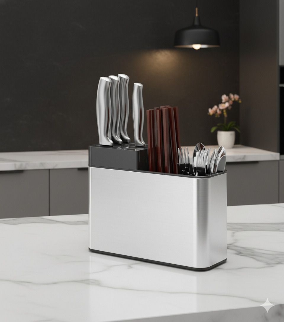 Stainless Steel Knife & Cutlery Holder with Drain Hole Bone China Cutlery Set-image-12