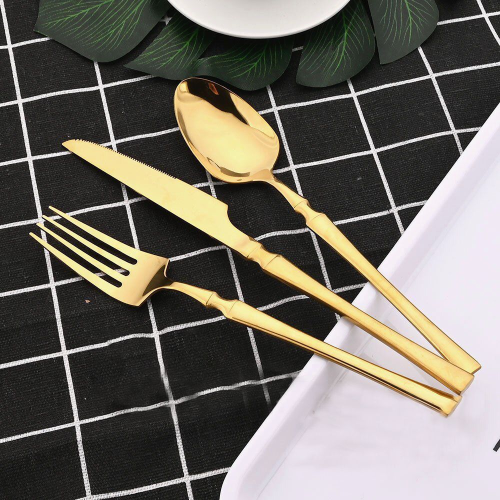 Mirror Finish 410 Stainless Steel Designer Golden Cutlery Set For 1 Person Stainless Steel Cutlery Set-image-16