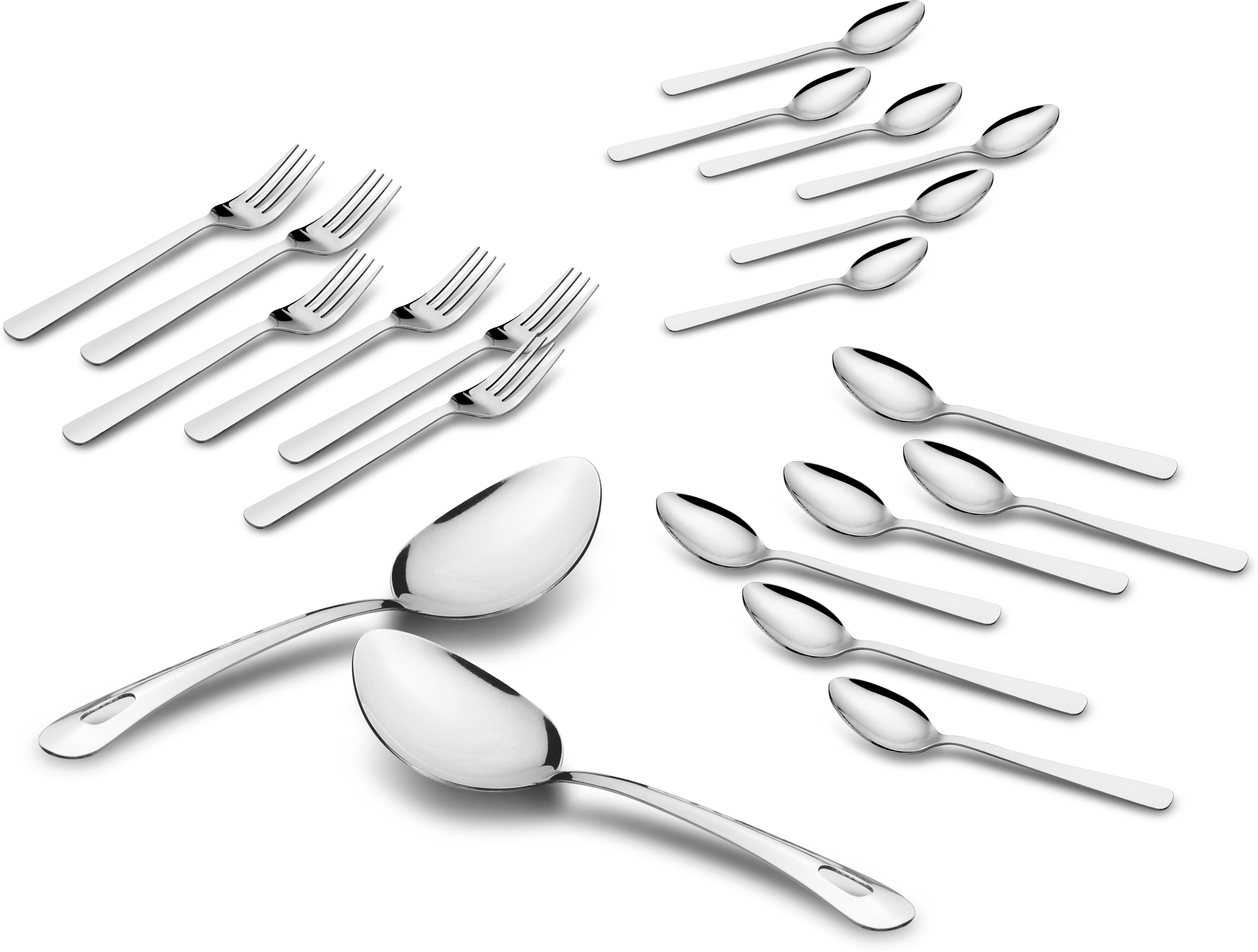 Stainless Steel Silverware Flatware Cutlery Set,Stainless Steel Utensil Service 4,Include Dinner Spoon/Baby Spoon/Fork/Serving Spoon.Mirror Polished, and Dishwasher Safe Stainless Steel Cutlery Set