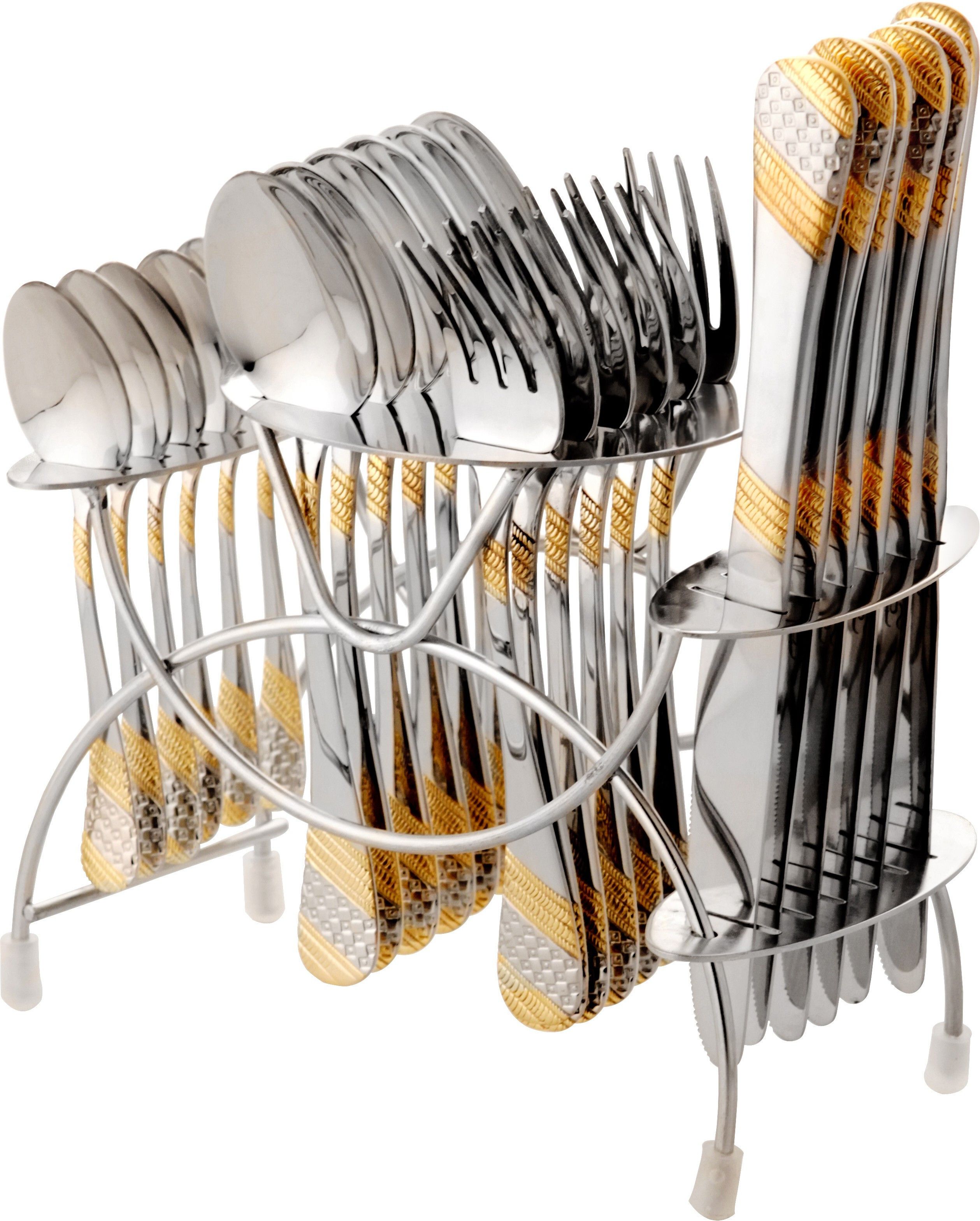 fns Imperio - 6 Dinner Spoon, 6 Fork, 6 Teaspoons, 6 Dinner Knife with Hanging Stand Stainless Steel Cutlery Set-picture-28
