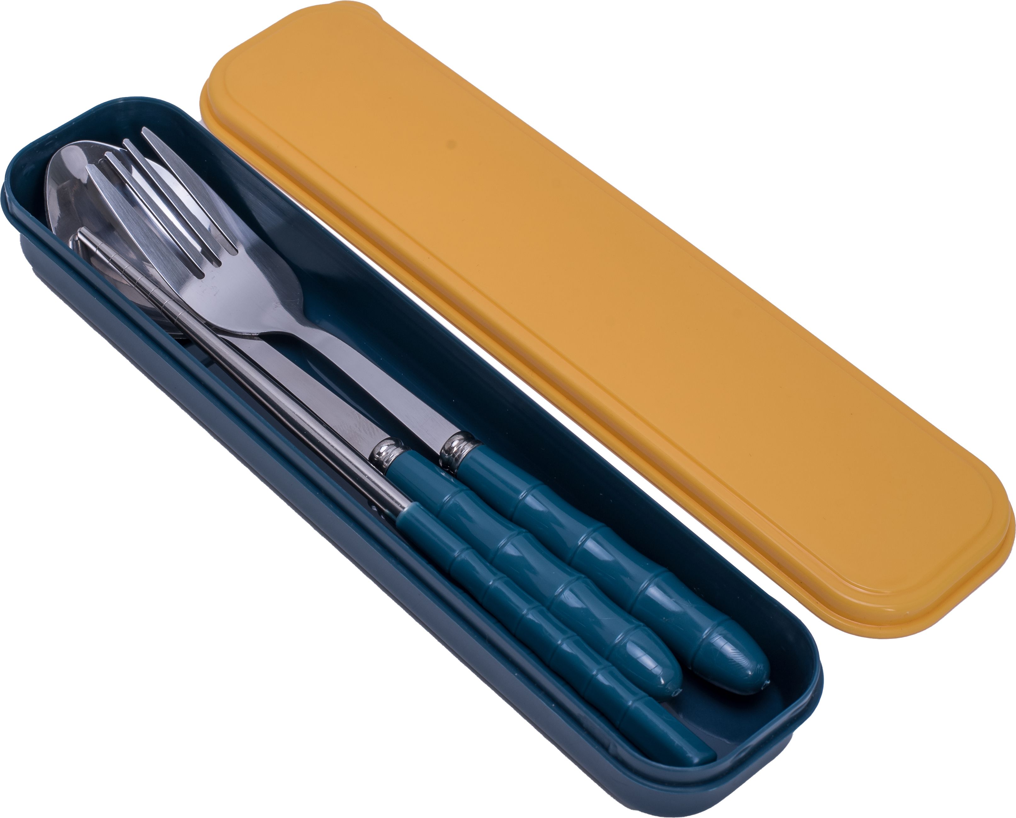 Bon Vivant Portable Cutlery Set with Anti Bacterial Storage Case - Blue Stainless Steel Cutlery Set-image-3