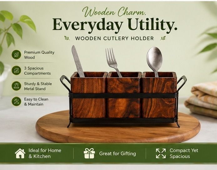 Wooden Kitchen Storage Rack Wooden Cutlery Set-image-3