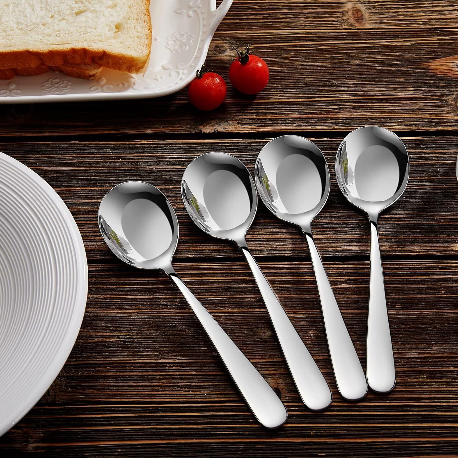 fanqew Premium 4-Piece 7" Louise Soup Spoons, 18/10 Disposable Stainless Steel Cutlery Set-picture-12