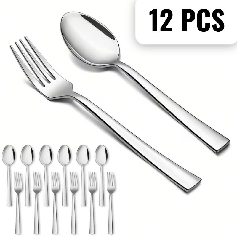 Stainless Steel Table Spoon & Fork Set – 12 Pieces (6 Spoons + 6 Forks) Disposable Stainless Steel Cutlery Set-image-22