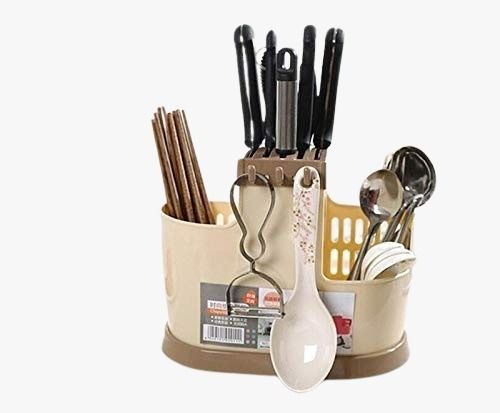 Drake Self-Draining Kitchen Utensil & Cutlery Organizer – Beige Plastic Cutlery Set-image-49