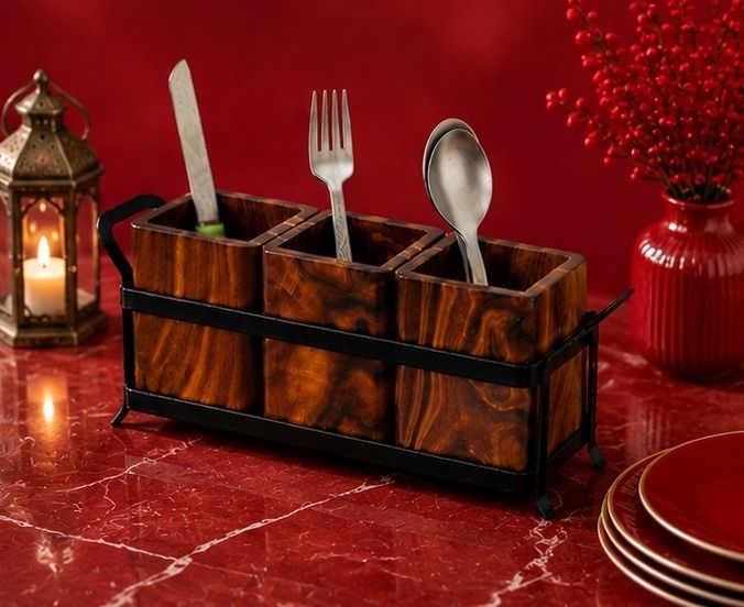 Wooden Salt Pepper Organizer Set Wooden Cutlery Set-image-39