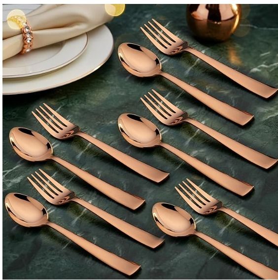 Spoon & Fork Set|Premium Mirror Finish Cutlery Set for Dining, Dessert Stainless Steel Cutlery Set-image-23