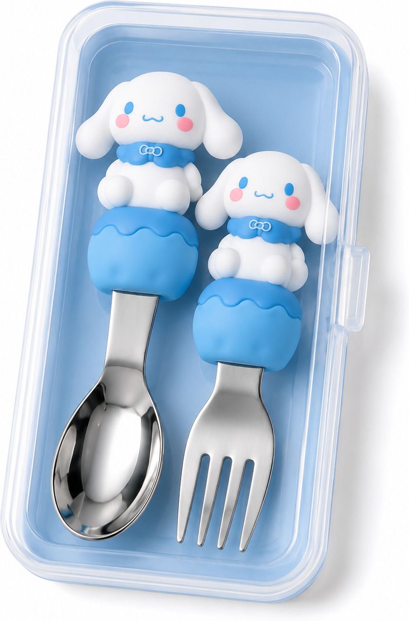 Blue Cute Spoon & Fork Set with Storage Case for Kids Travel Use Stainless Steel Cutlery Set-image-28