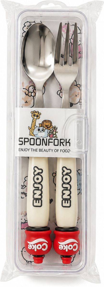 trendhop Kids Spoon Fork Set with Cute Cola Bottle Character Stainless Steel Cutlery Stainless Steel Cutlery Set-picture-37