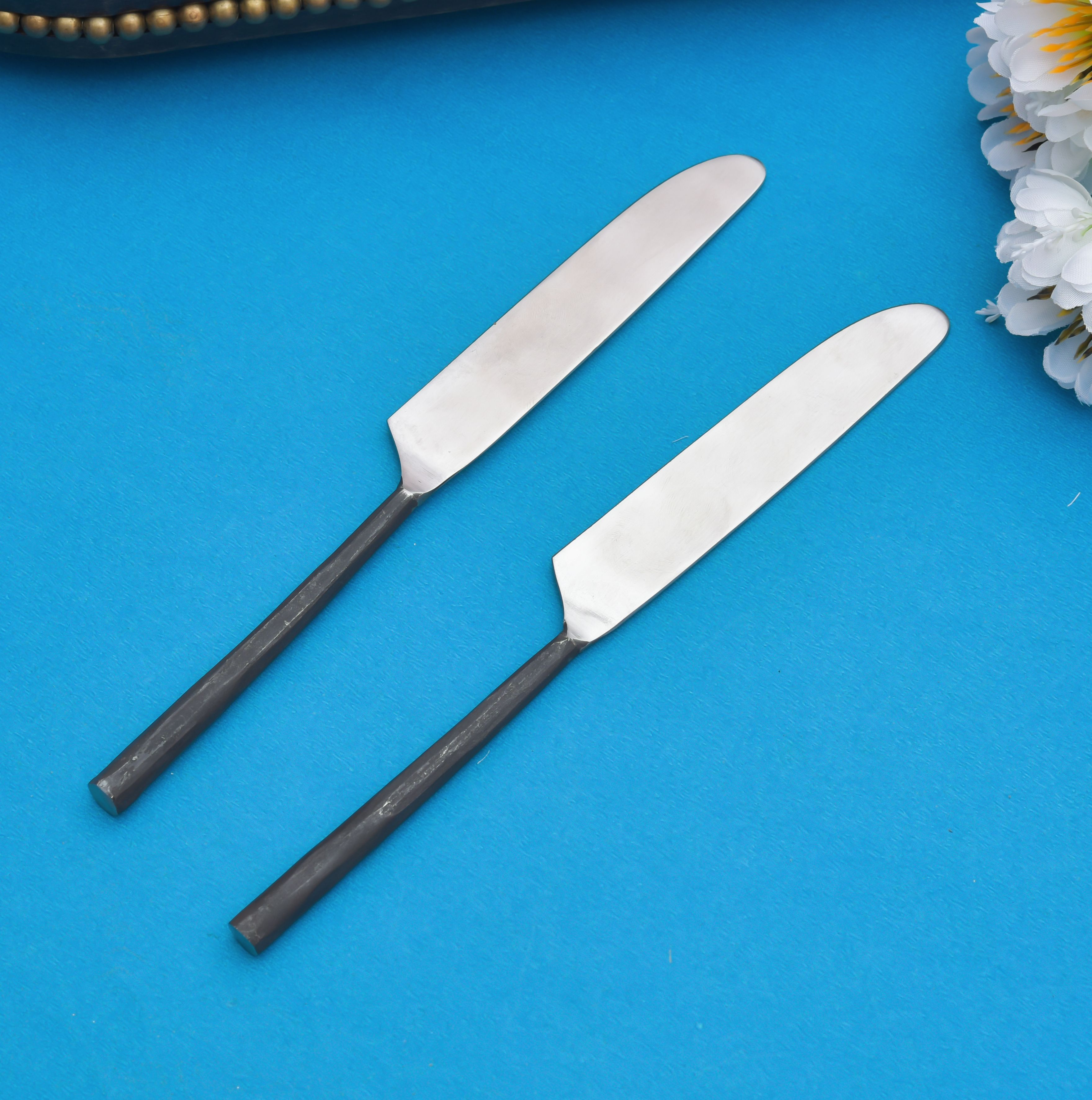 Butter Knives Set of 2, Dinner Knife with Round Handle, Butter & Jam Spreader Iron Table Knife Set-image-25