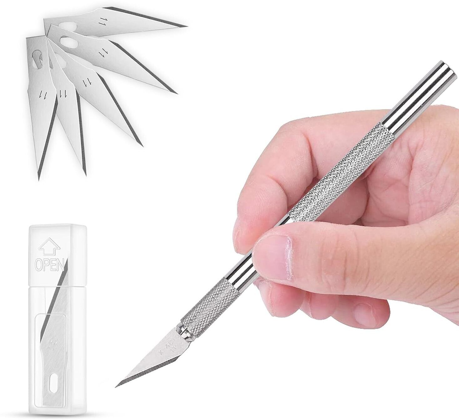 1 Piece Detail Knife Metal Grip Hand Held Paper Cutter With 5 Extra Blades Wood Cutter-image-42