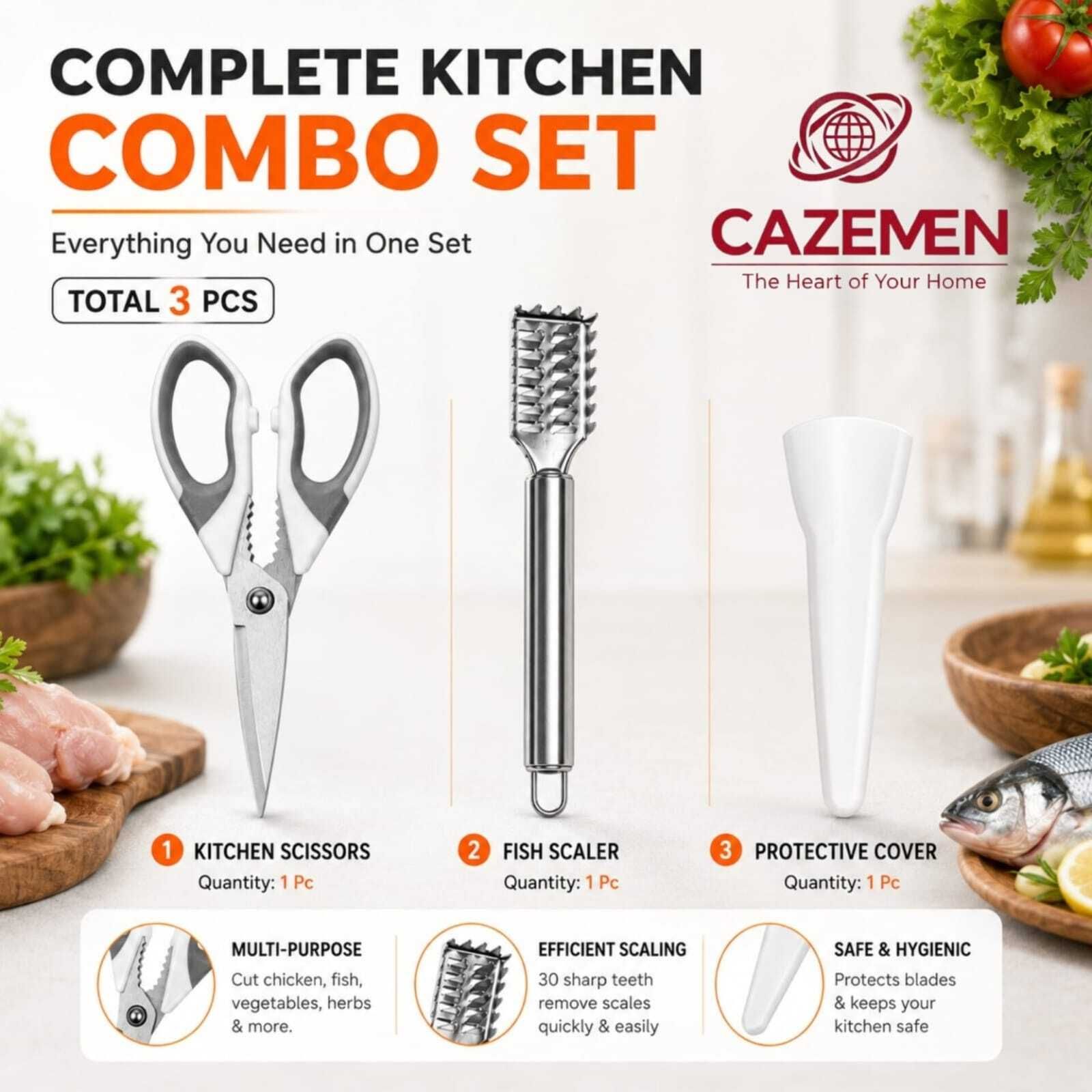 cazement CZ-FISHCUTTERCOMBO-01 KITHCHEN SCISSORS AND FISHH SCALER COMBO Metal Cutter-picture-45