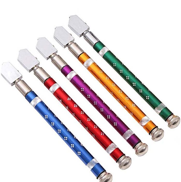Glass Cutter Professional Tool 1Set ofMetallic Multi Color Design with Floral Pattern Premium Cutting Tips Thick Pencil Style Metal Handle Precision Tile-5pcs Glass Cutter-image-38