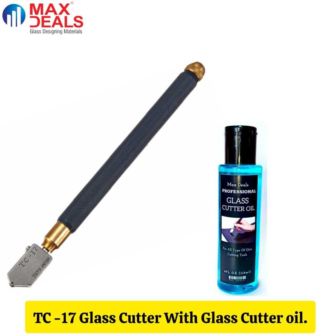 TC-17 Glass Cutter 1 Pcs with Glass Cutting Oil 118 ml/ 4 oz Combo Pack for Friction Free Cutting Glass Cutter-image-1