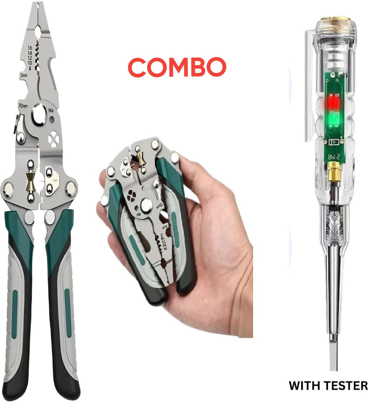 FLDCMBO Multifunction Folding Wire Stripper Plier Combo with Voltage Tester Screwdriver Wire Cutter-image-36