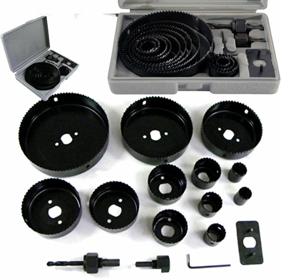 HOLE SAW CUTTING SET KIT 19-127MM WOOD CARBON STEEL CUTTER CIRCULAR ROUND 16 PCS Rotary Bit Set-image-1