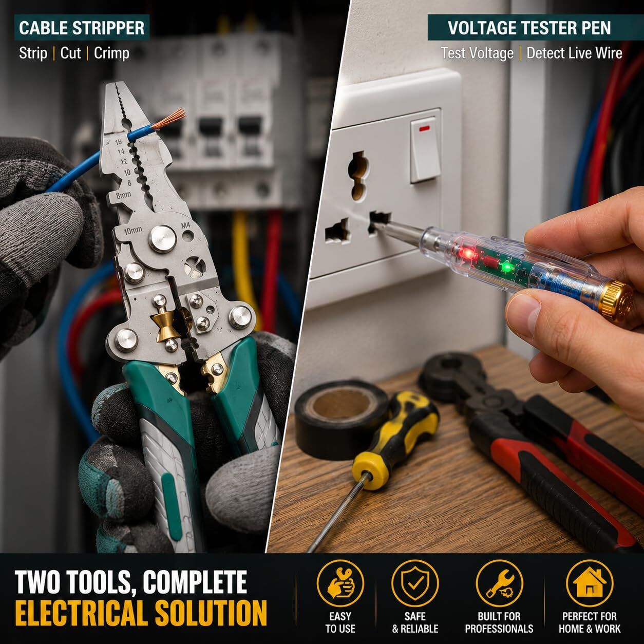 nobiz Professional Wire Stripper & Voltage Tester Set Multi-Function Wire Stripper Cutter Crimping Tool Kit Wire Cutter-picture-31