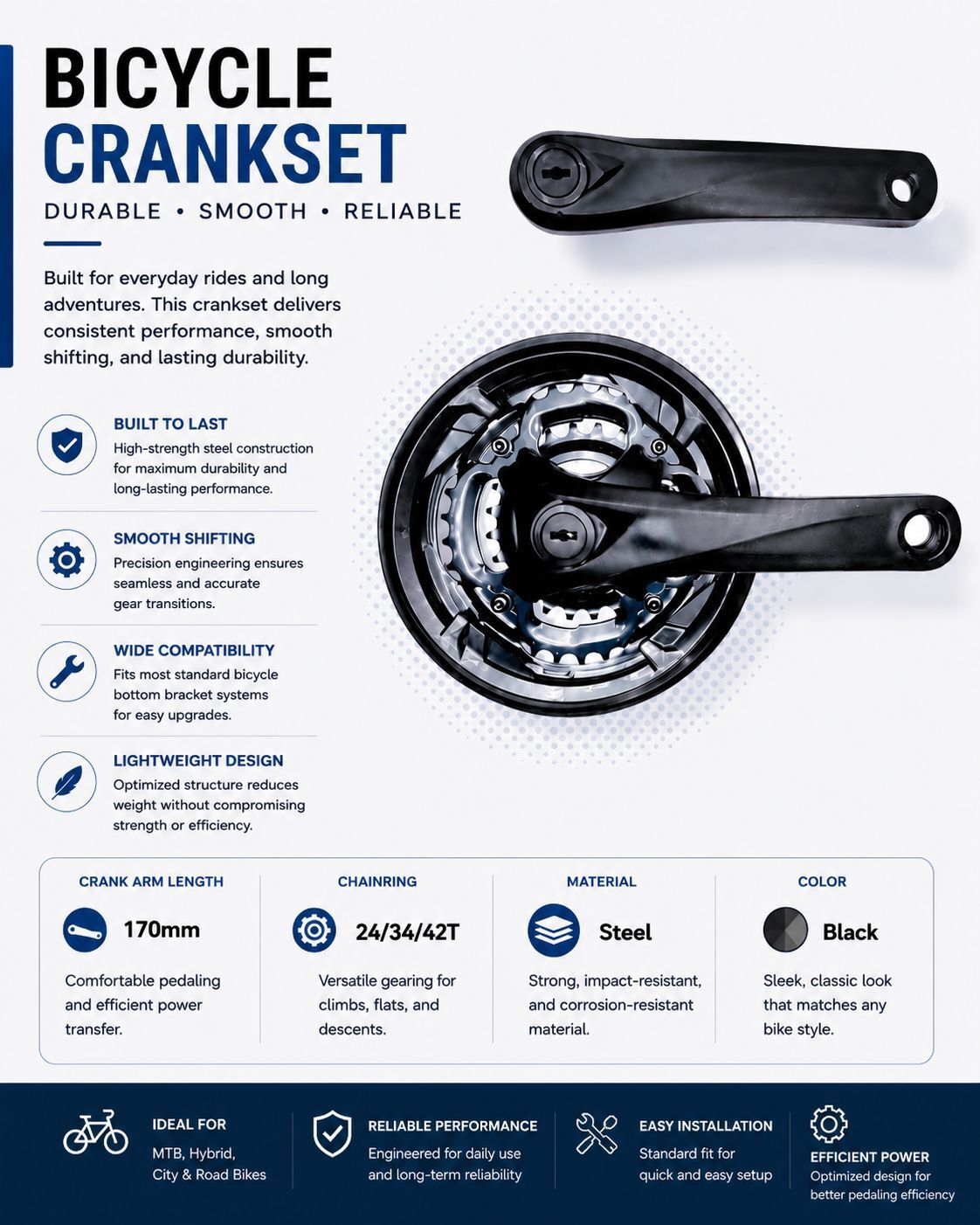 de venta 24-34-42T Crankset Steel Chainwheel 7/8/9 Speed Universal Square Hole Mountain Bike, Racing Bike, Road Bicycle Wheel-picture-19