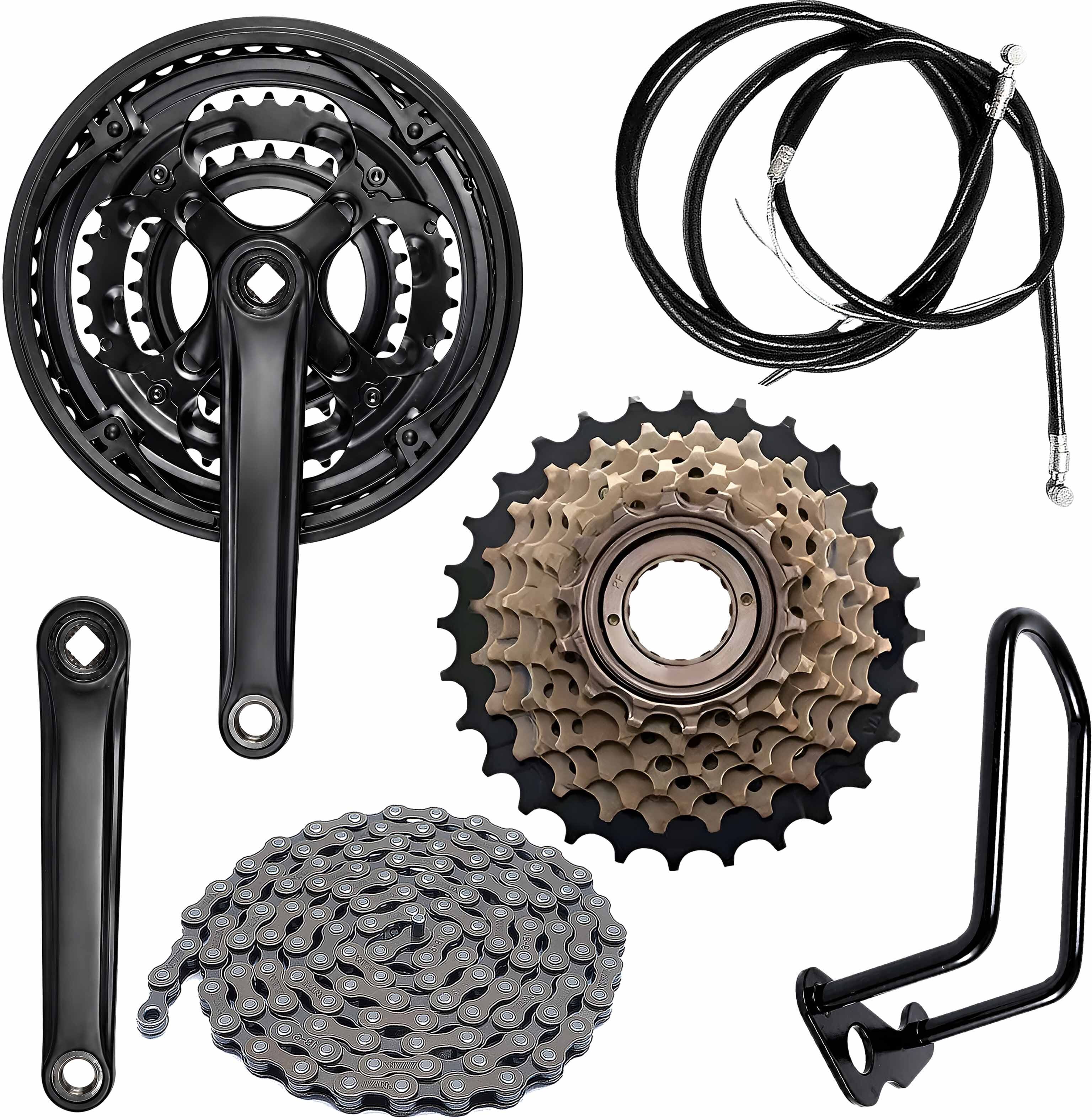 razaiq Complete Cycle Transmission Kit with Triple Crankset, Disc Brake Cable & Rear Bicycle Brake Disk-picture-18