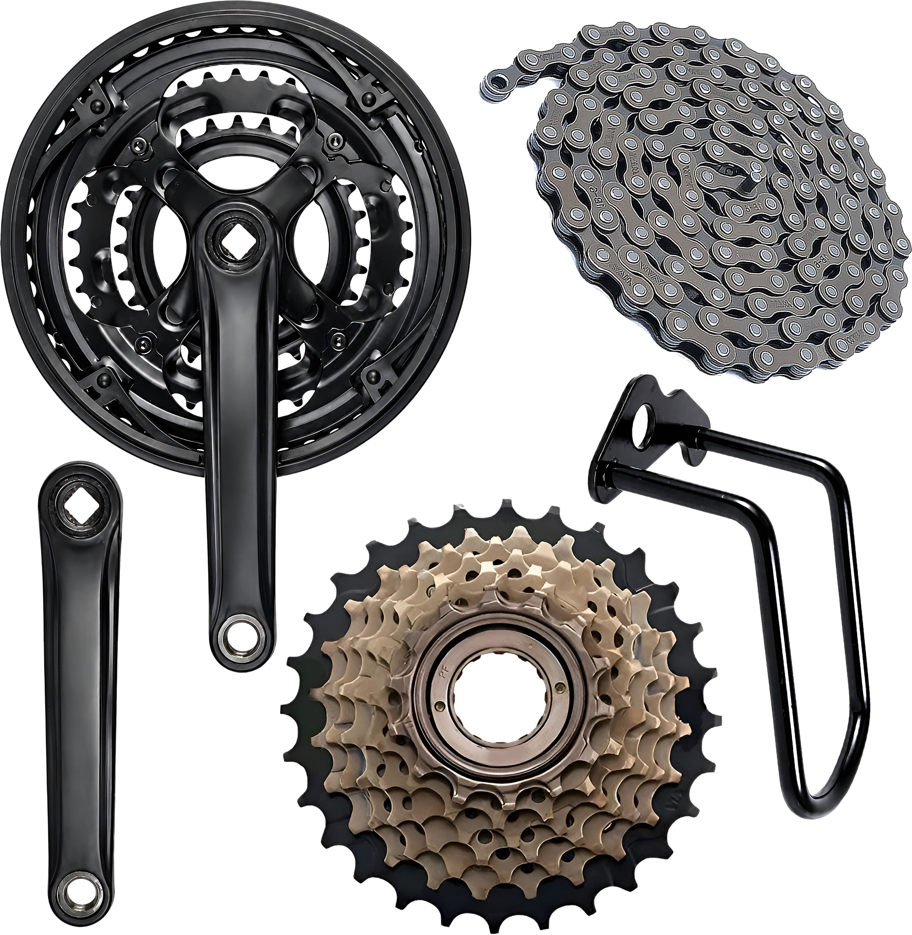 razaiq Bicycle 3 Speed Crankset Kit with 116 Link Chain, 14-28T Cassette & Guard Bicycle Brake Disk-picture-11