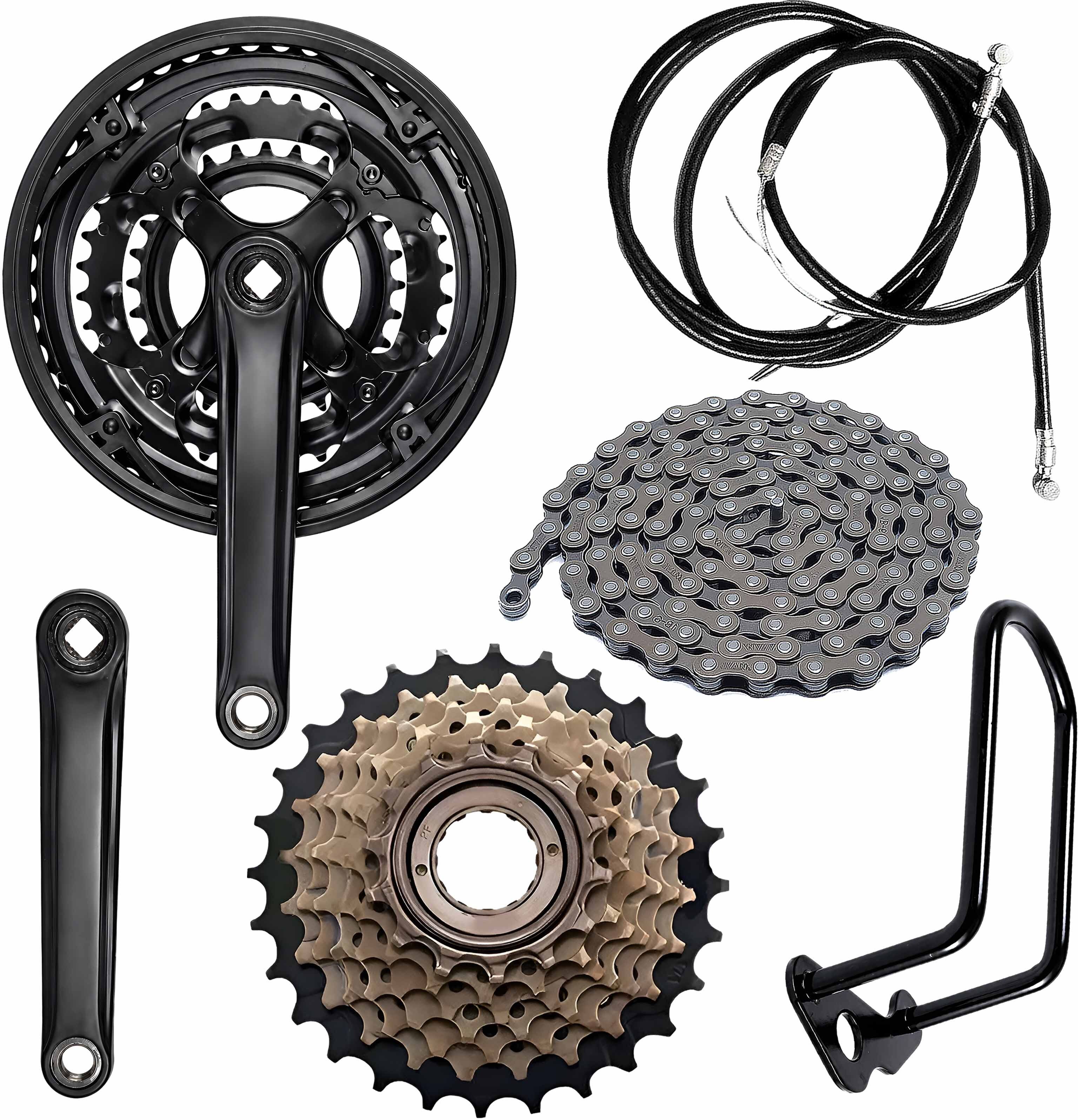 razaiq Bicycle 3Speed Crankset with 116 Link Chain, 7 Speed Cassette & Brake Cable Wire Bicycle Brake Disk-picture-24