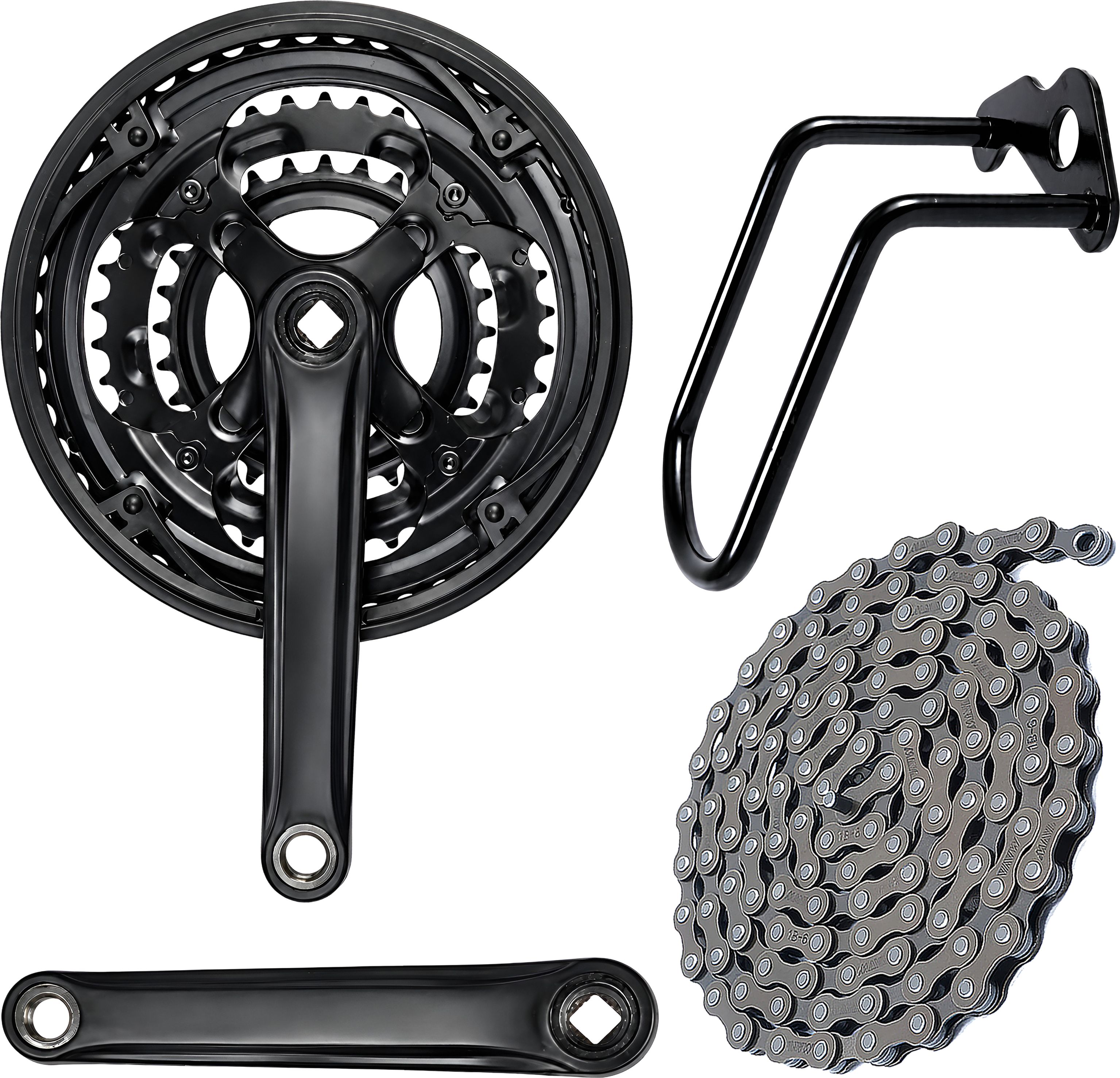 Bicycle Triple Crankset Kit with 116 Link Chain & Rear Derailleur Guard Bicycle Brake Disk-image-22