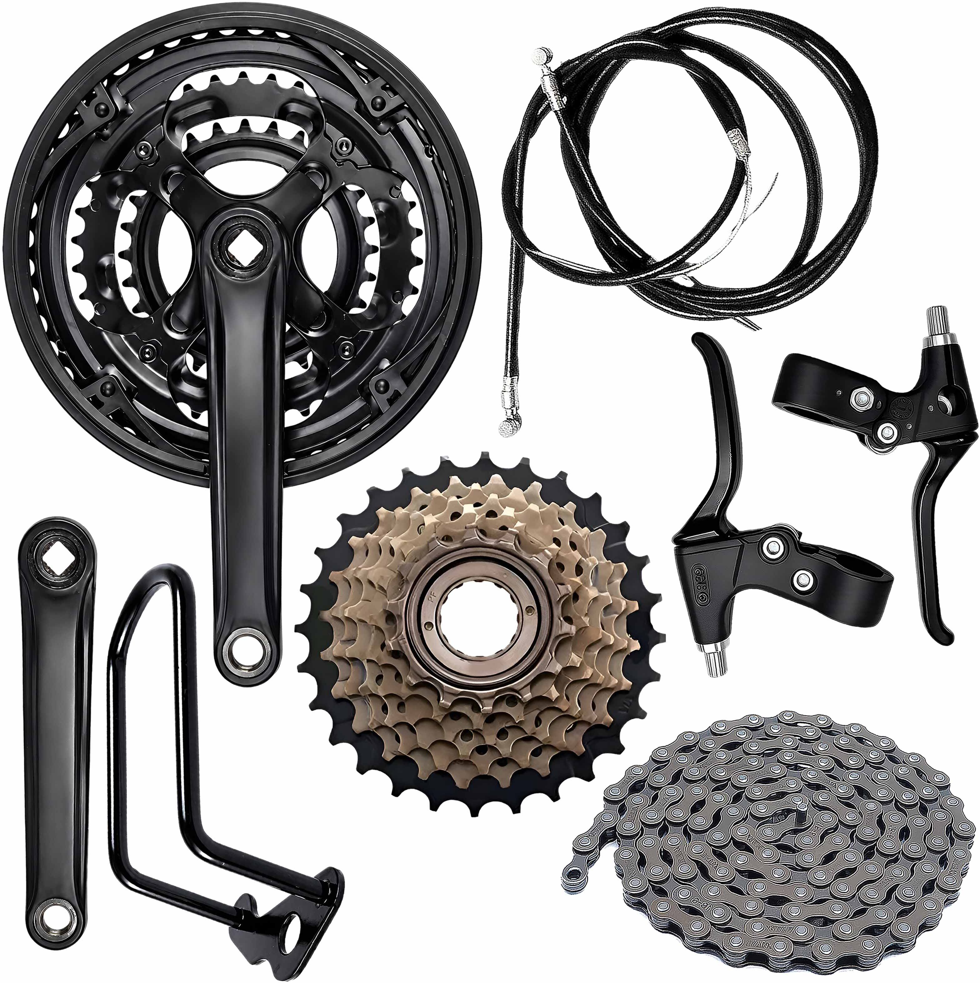 razaiq Complete Cycle Gear Assembly with Triple Crankset, Cassette & Brake Lever Cable Bicycle Brake Disk-picture-28
