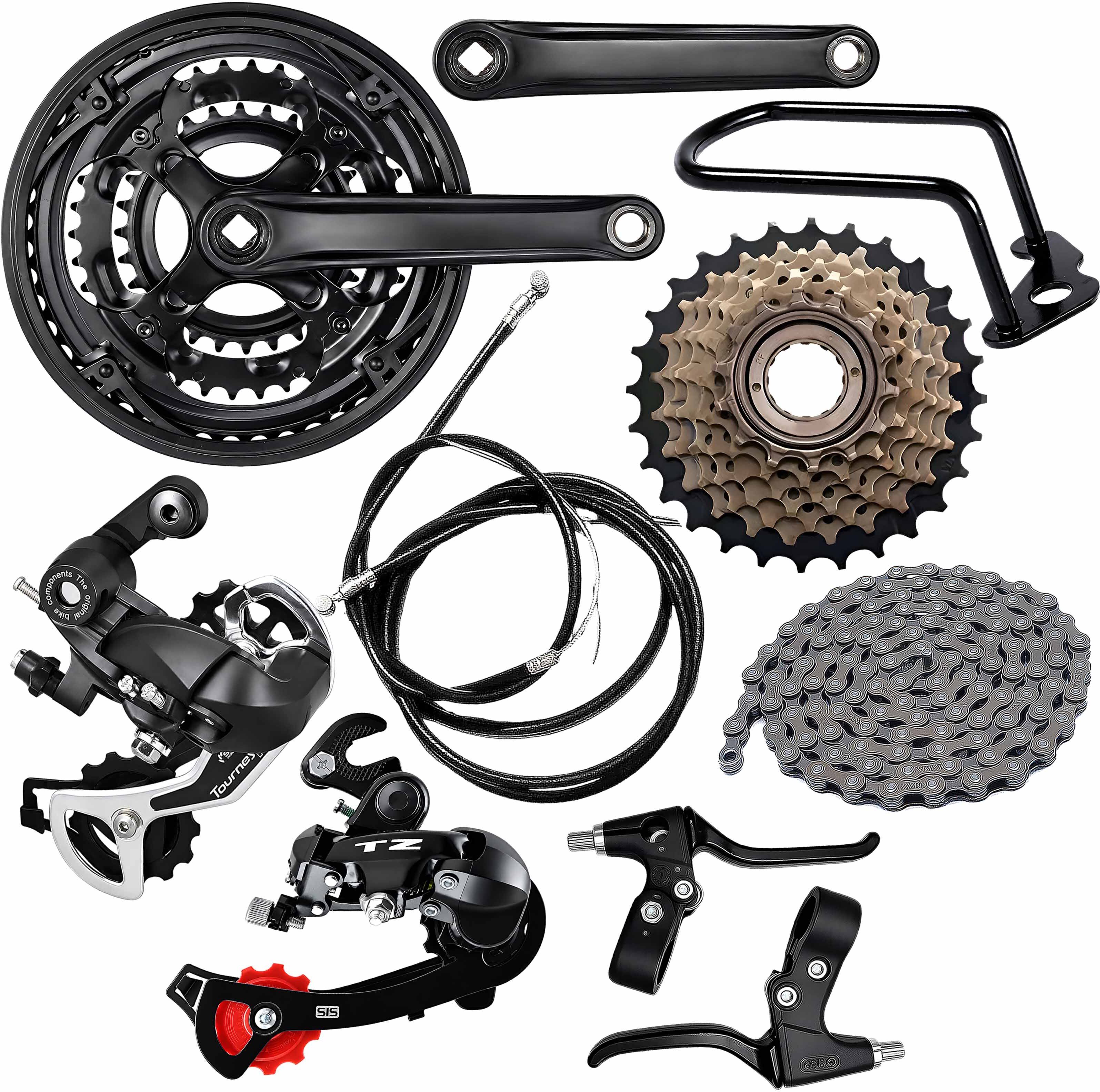 Bicycle 7 Speed Gear Kit with Crankset, Chain & Rear Derailleur Guard Set Bicycle Brake Disk-image-28