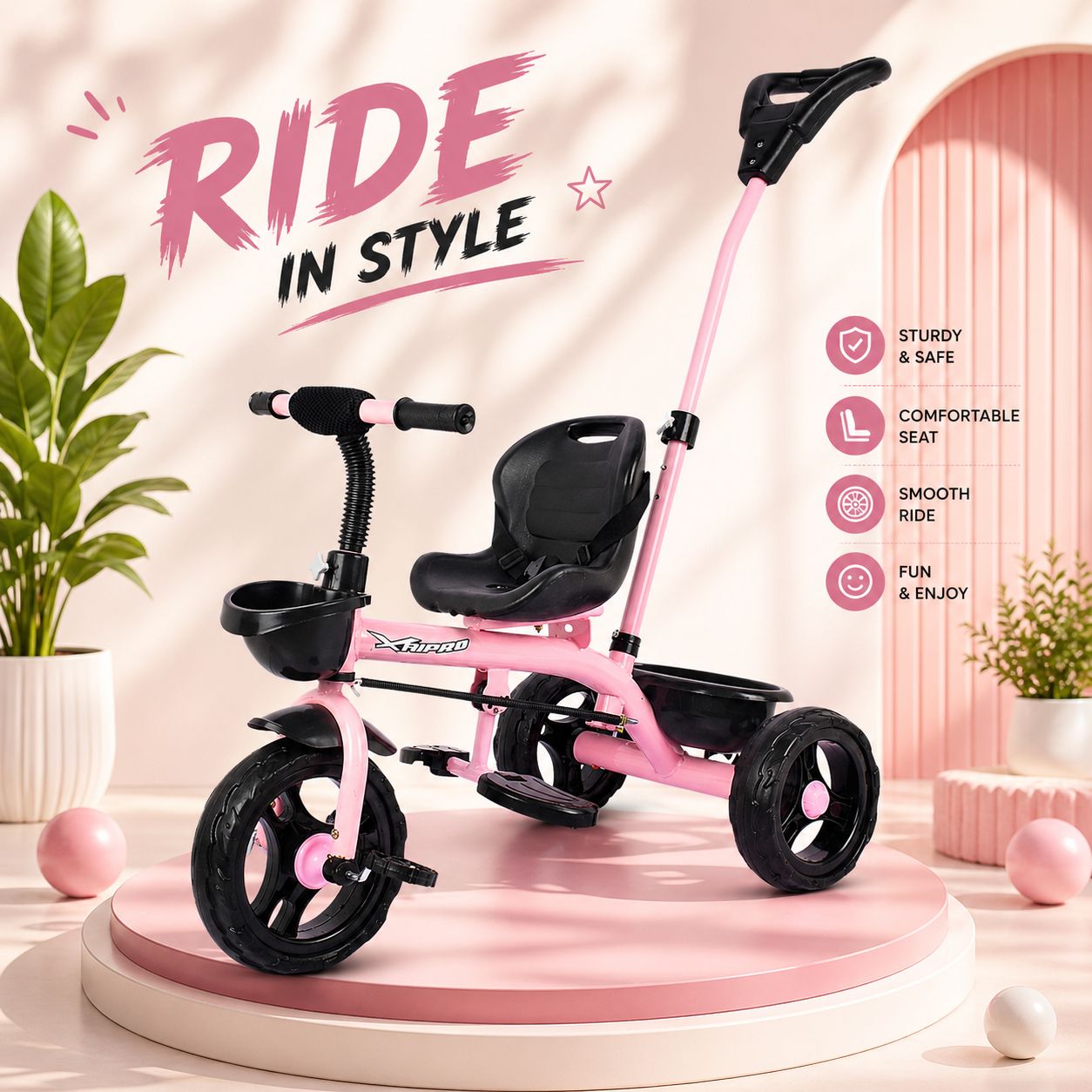 PREMIUM HANDLE TRICYCLE FOR 1 TO 3 YEAR KIDS 10 T (inch) Balance Bike-image-36