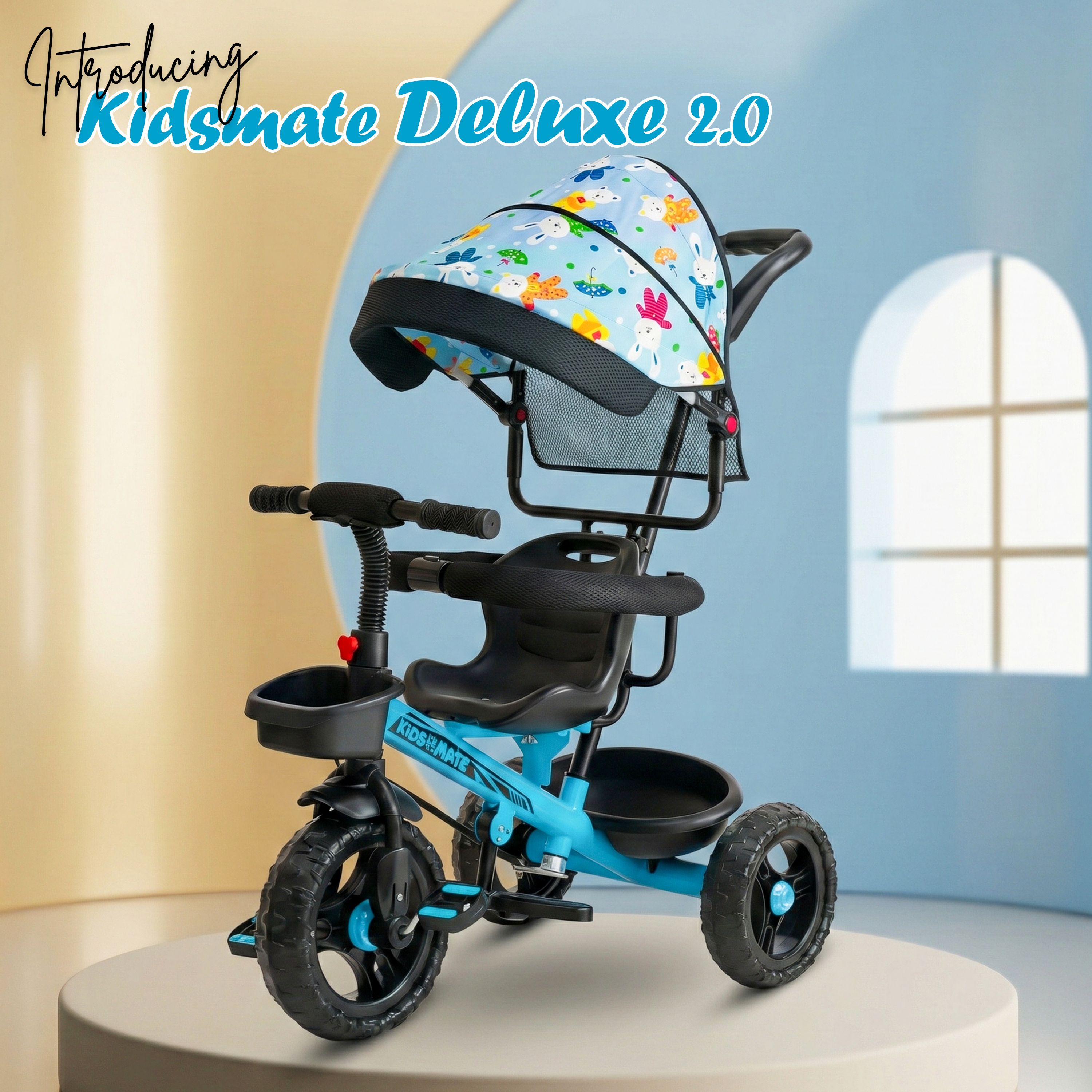 Deluxe 2.0 Kids Trike with Adjustable Canopy, Safety Rail & Push Handle,Tricycle 12 T (inch) Road Cycle-image-43