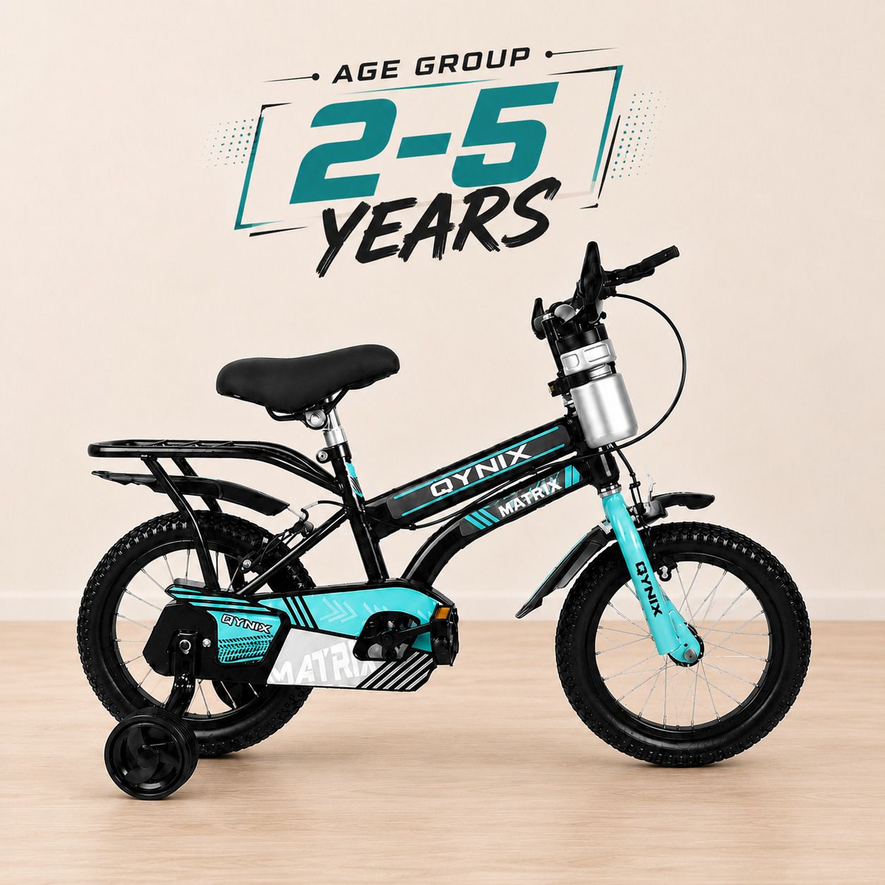 14T Matrix SeaGreen With Bottle For 2-5 Years Kids With Training Wheels 14 T (inch) BMX Cycle-image-32