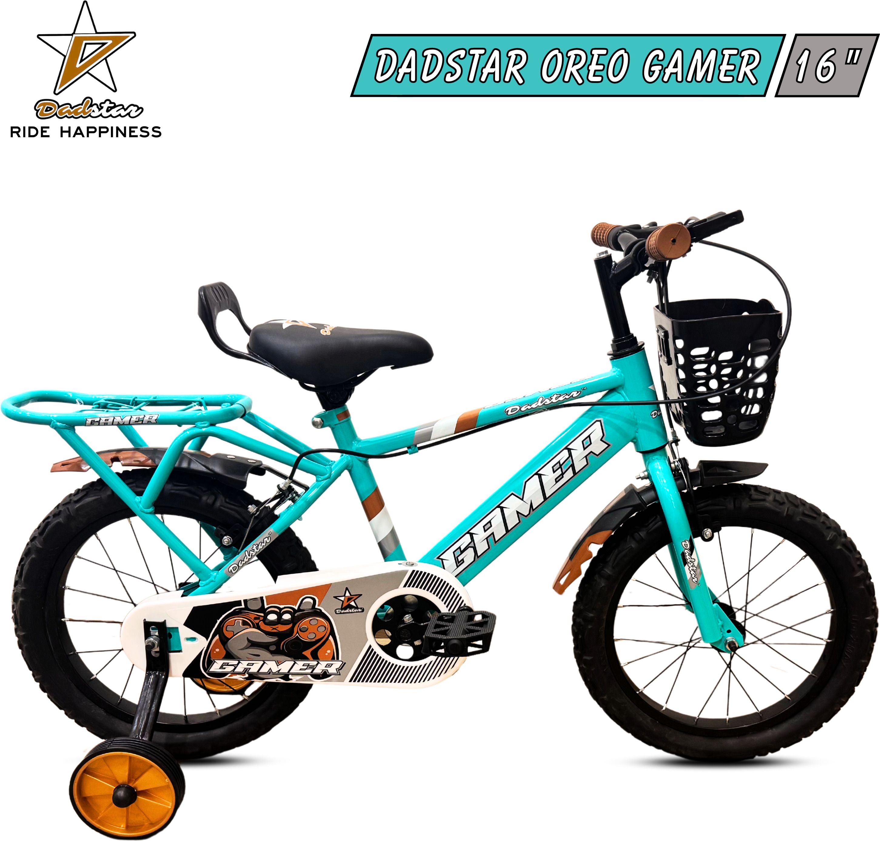GAMER OREO 16 INCH AQUA GREEN TUBELESS TYRE 16 T KIDS CYCLE FOR AGE 4 TO 7 YRS 16 T (inch) Road Cycle-image-1