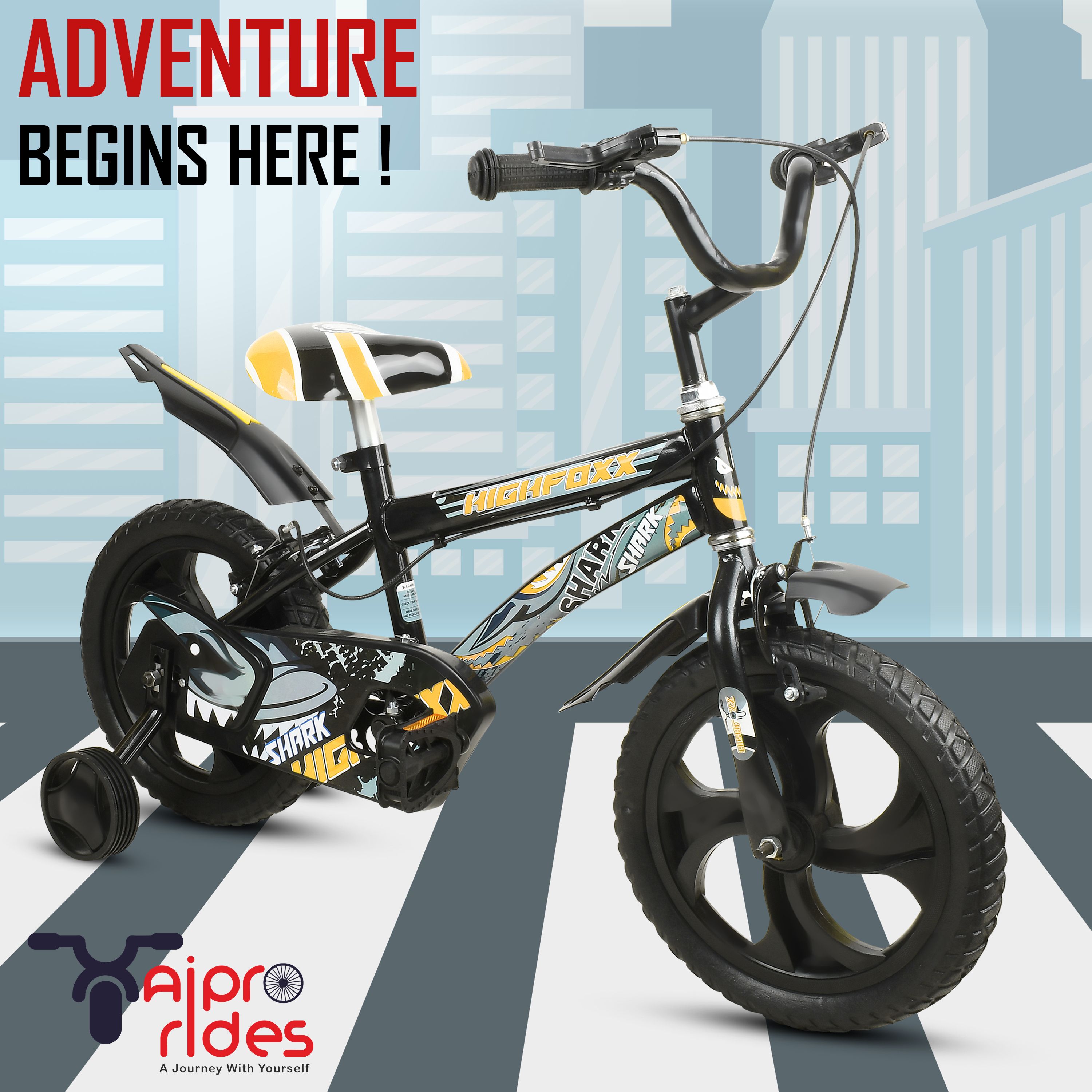 14T SHARK BMX YELLOW CYCLE FOR 2 TO 5 YEARS KIDS 14 T (inch) BMX Cycle-image-17